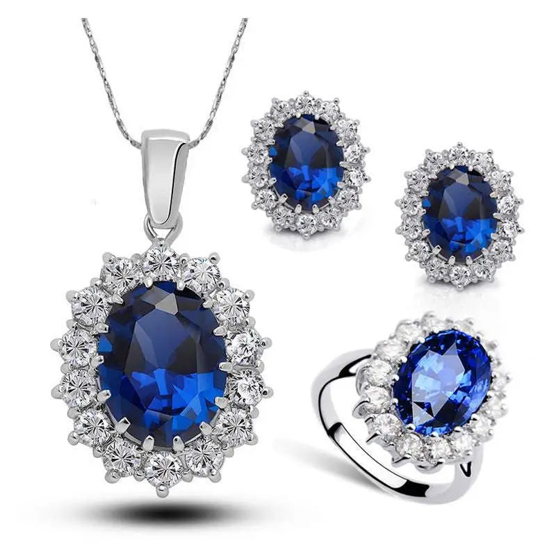Turquoise Crystal Jewelry Bridal Necklace Earrings Ring Set