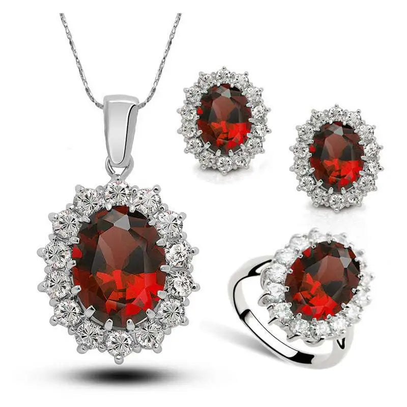 Turquoise Crystal Jewelry Bridal Necklace Earrings Ring Set
