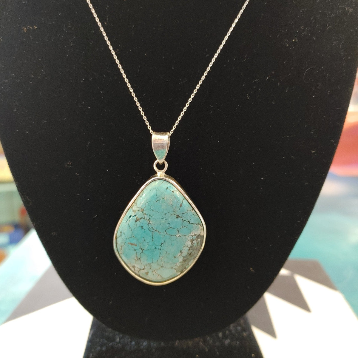 Sterling Silver Large Turquoise Egg Pendant – Coastal Statement Jewelry