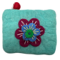 Felt Wool  Teal Coin Purse with Flower Applique