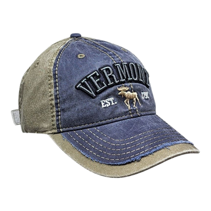 2 Tone Embroidered Hat - Vermont 1791 Moose - Sage and Navy