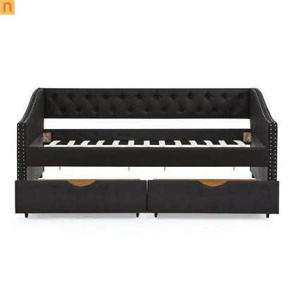 Twin Platform Bed Solid Pine White 2 Storage Drawers Guardrails