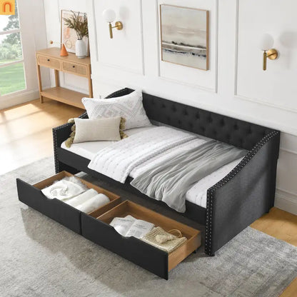 Twin Platform Bed Solid Pine White 2 Storage Drawers Guardrails