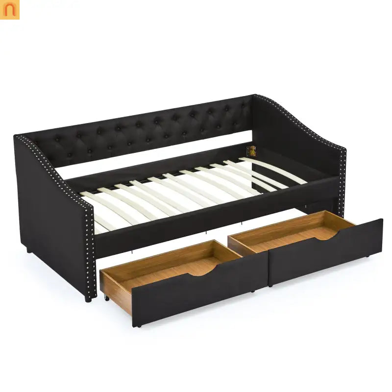 Twin Platform Bed Solid Pine White 2 Storage Drawers Guardrails