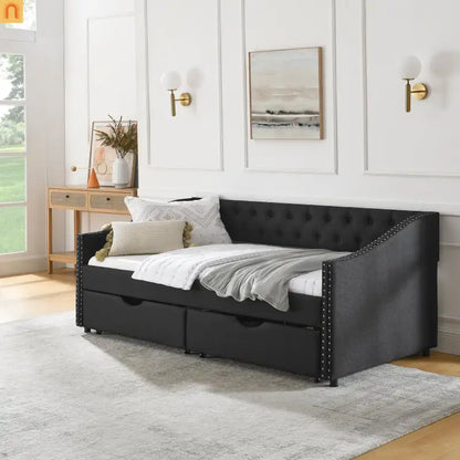 Twin Platform Bed Solid Pine White 2 Storage Drawers Guardrails