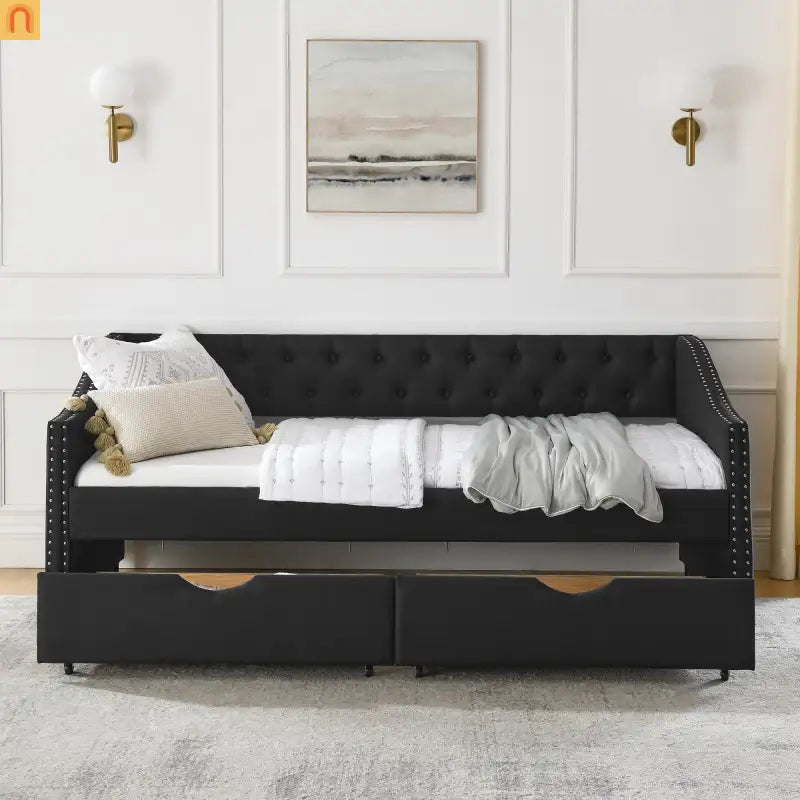 Twin Platform Bed Solid Pine White 2 Storage Drawers Guardrails