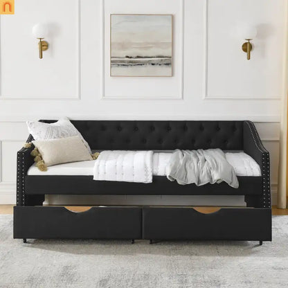 Twin Platform Bed Solid Pine White 2 Storage Drawers Guardrails