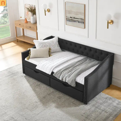Twin Platform Bed Solid Pine White 2 Storage Drawers Guardrails