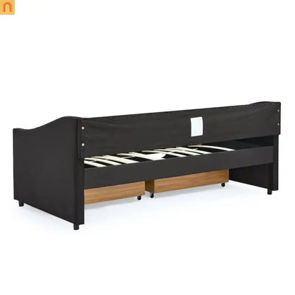Twin Platform Bed Solid Pine White 2 Storage Drawers Guardrails