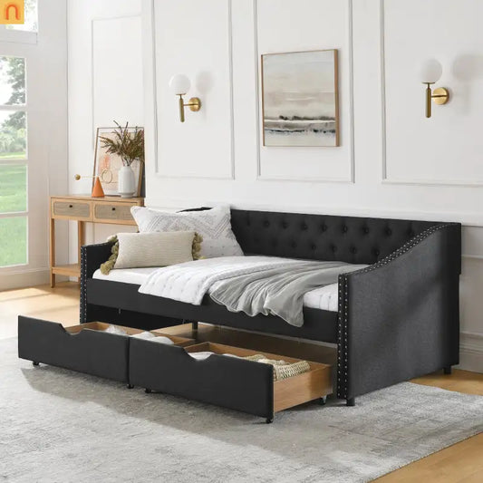 Twin Platform Bed Solid Pine White 2 Storage Drawers Guardrails