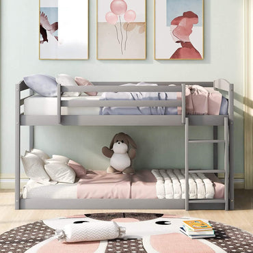 Twin Over Twin Floor Bunk Bed with Ladder