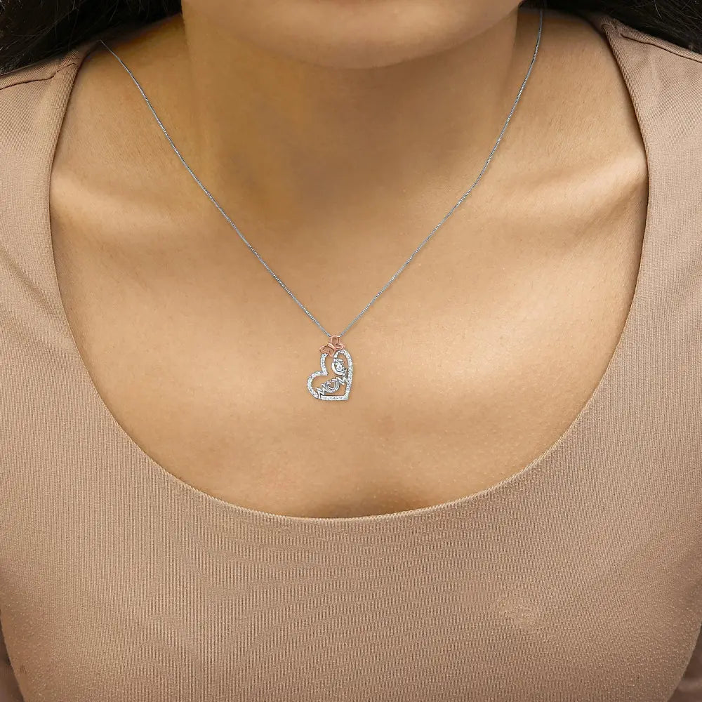 1/5 Cttw Diamond Mom Heart Pendant in Two-Tone .925 Sterling Silver