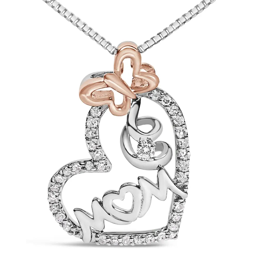 1/5 Cttw Diamond Mom Heart Pendant in Two-Tone .925 Sterling Silver