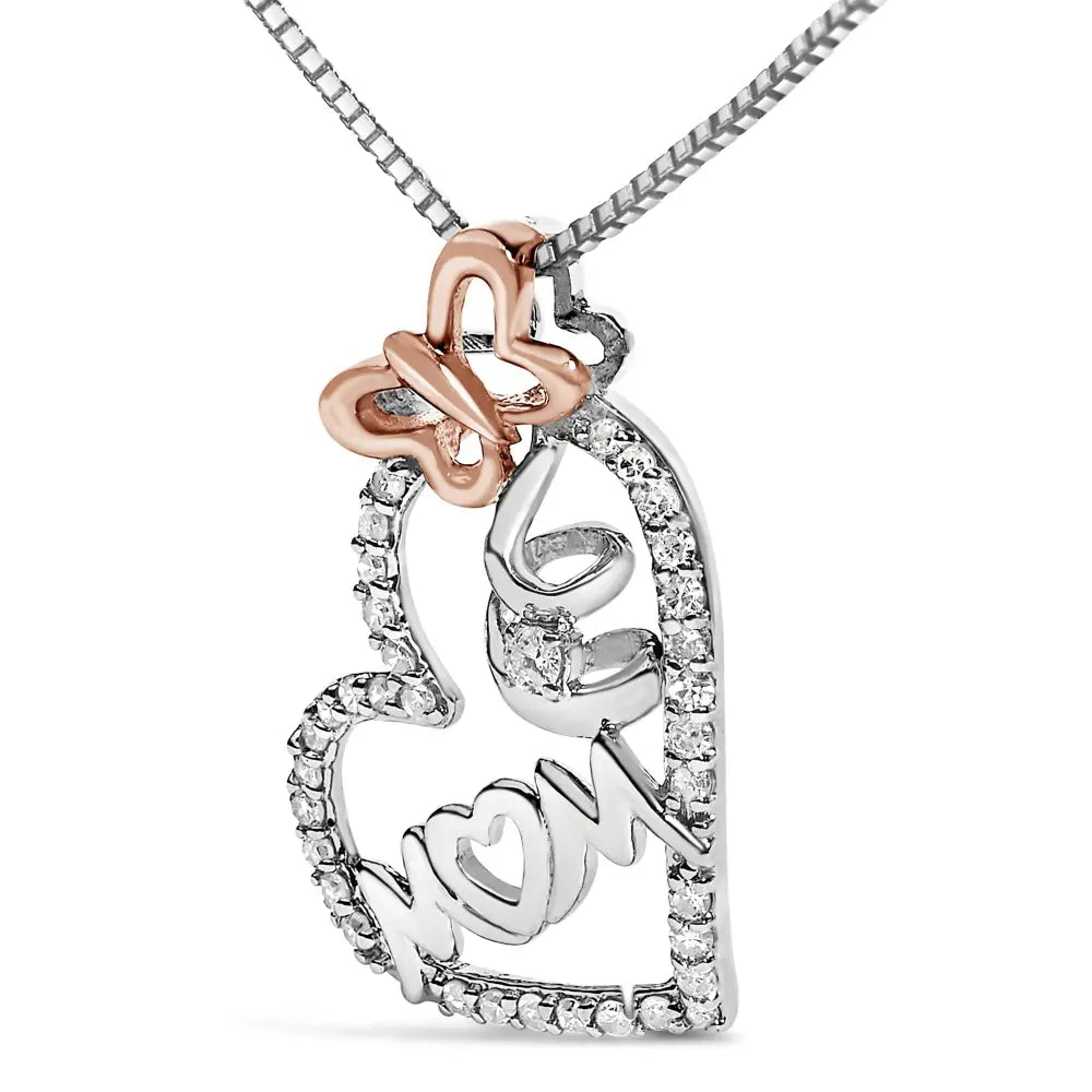 1/5 Cttw Diamond Mom Heart Pendant in Two-Tone .925 Sterling Silver