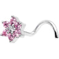 18G 1/4 Pink and Clear CZ Gem Flower Left Nose Screw