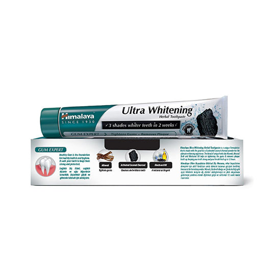 Himalaya Herbal Toothpaste Ultra Whitening with Activated Charcoal - Natural Teeth Whitening, Botanical Oral Care - 2.54 fl oz