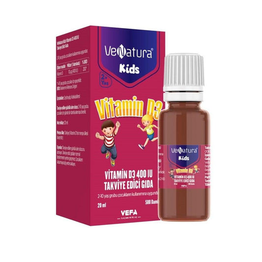 Venatura Kids Vitamin D3 400 IU - Supports Immune System, Bone Health - 20ml, 500 Drops