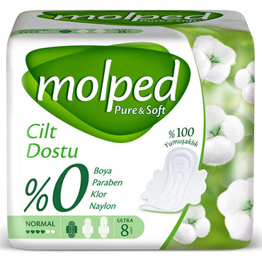 Molped Pure & Soft: Organic Cotton Feminine Hygiene Pads for Sensitive Skin - Hypoallergenic, Dye-Free, and Vegan Menstrual Pads