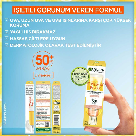 Garnier Daily Face Moisturizer with SPF50+ - Brightening Vitamin C Face Cream for Sensitive Skin