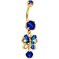 Blue CZ Gem Gold Tone Anodized Butterfly Bow Dangle Belly Ring