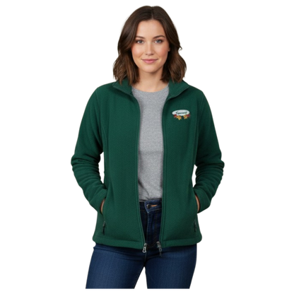 Women’s Full Zip Fleece Jacket – White Fall Leaves Oval Embroidery