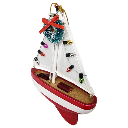 Festive Sailboat Hanging Ornament -