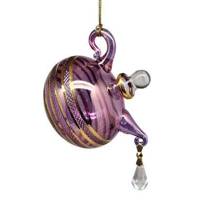 Glass Teapot with Crystal 'droplet' Ornament - Purple