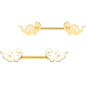 9/16 Gold IP Brontosaurus Dinosaur Nipple Ring Barbell Set