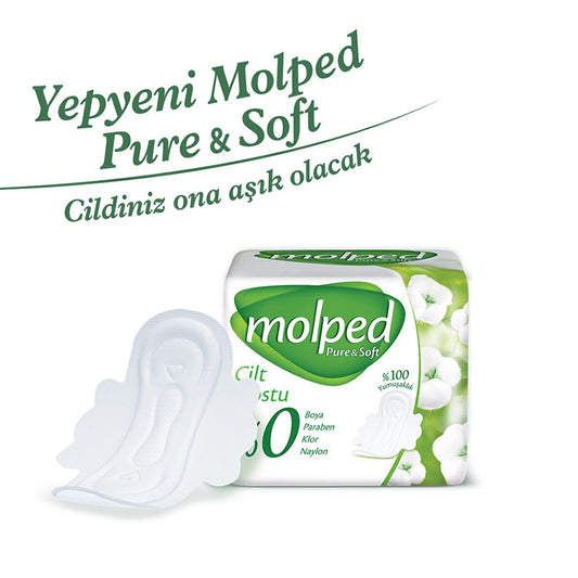Molped Pure & Soft: Organic Cotton Feminine Hygiene Pads for Sensitive Skin - Hypoallergenic, Dye-Free, and Vegan Menstrual Pads