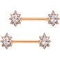 Clear CZ Gem Rose Gold Plated Teardrop Star Barbell Nipple Ring Set