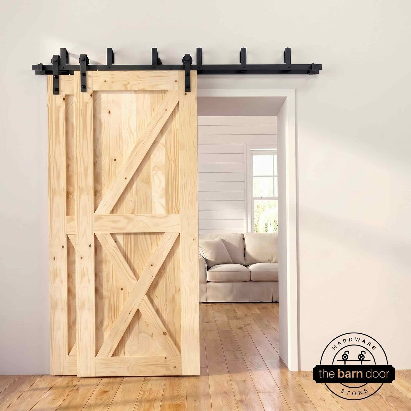 Classic Double Bypass 2 Door Barn Door Kit | Black Hardware