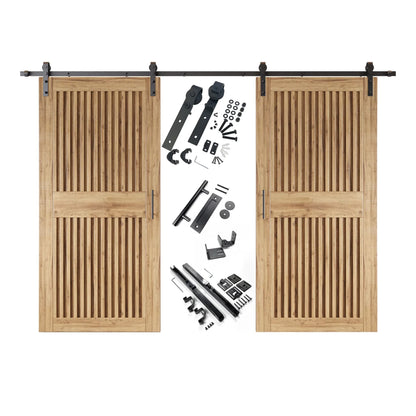Vertical Slat Double Door Barn Door Kit | Black Barn Door Hardware