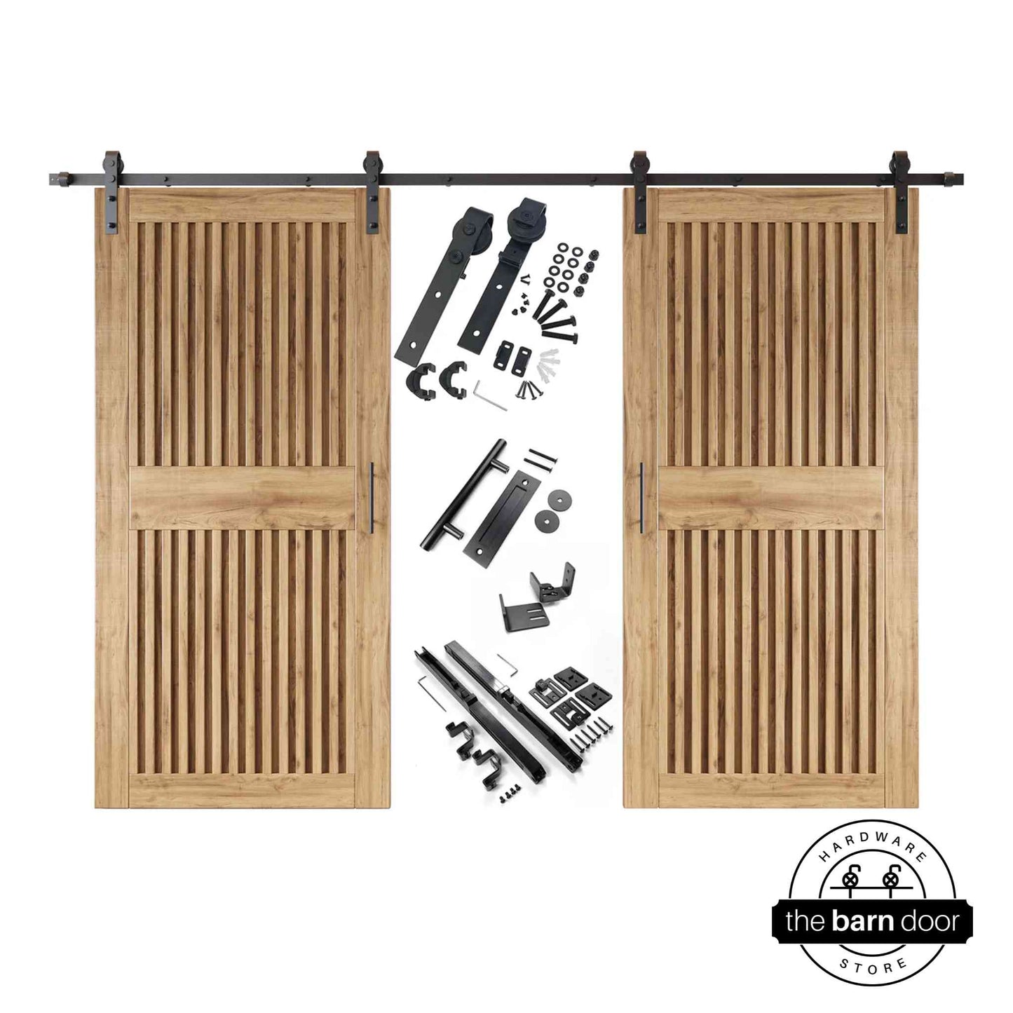 Vertical Slat Double Door Barn Door Kit | Black Barn Door Hardware