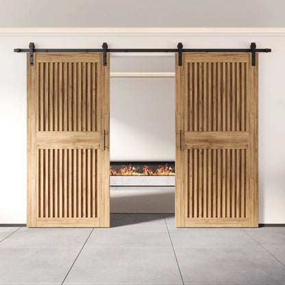 Vertical Slat Double Door Barn Door Kit | Black Barn Door Hardware