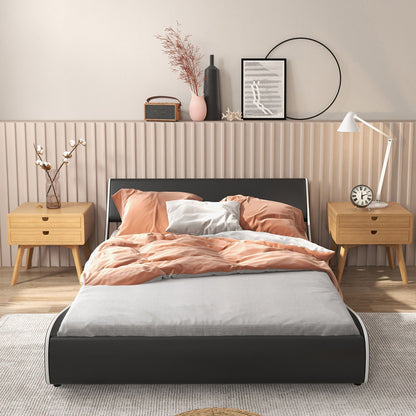 Upholstered Platform Bed Frame Low Profile Faux Leather with Curved Headboard