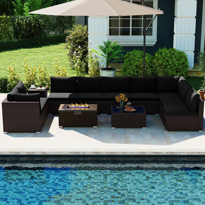 Outdoor PE Rattan Conversation Set with 32‚Äù Propane Fire Pit Table and Tank Holder