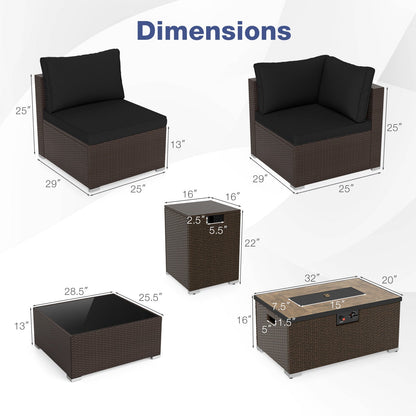 Outdoor PE Rattan Conversation Set with 32‚Äù Propane Fire Pit Table and Tank Holder