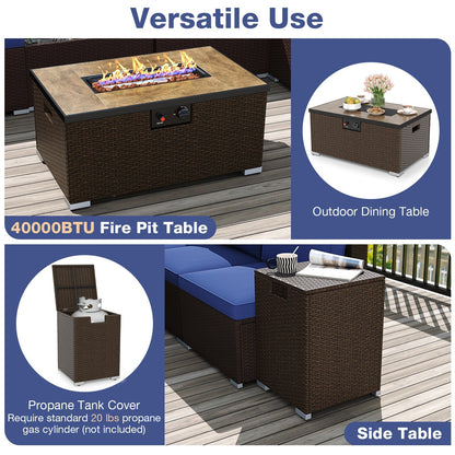 Outdoor PE Rattan Conversation Set with 32‚Äù Propane Fire Pit Table and Tank Holder