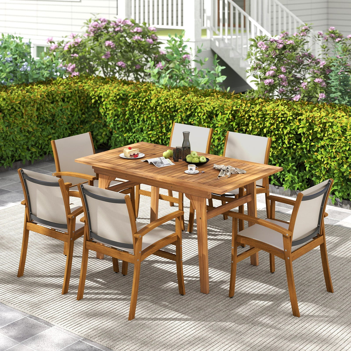 9 Pieces Acacia Wood Patio Dining Set for 6