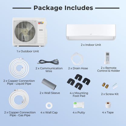 X-Pro 35000 BTU 2 Zone 22.5 SEER2 Mini Split AC with Heat Pump