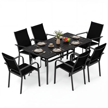 7-Piece Patio Dining Set for 6 with Rectangle Metal Table and Stackable Breathable Mesh Armchairs