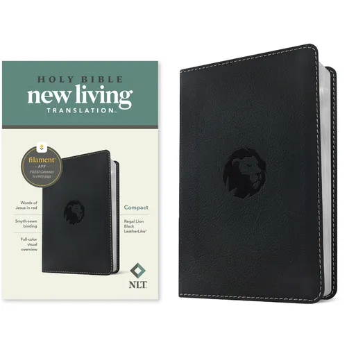 NLT Compact Bible, Filament Enabled (Leatherlike, Regal Lion Black, Red Letter) - Imitation Leather