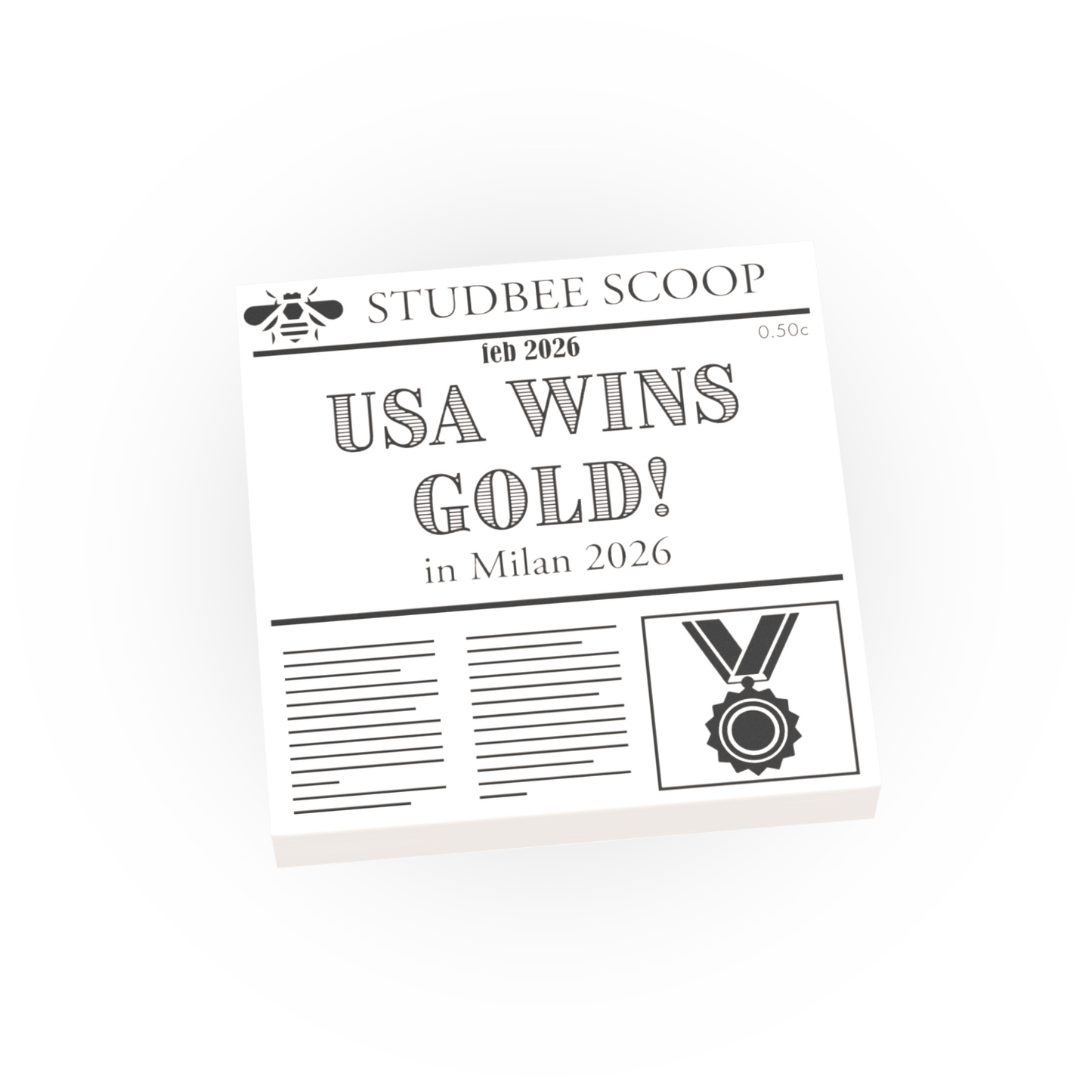 Newspaper - USA Wins Gold! in Milan 2026  -  Custom Printed On a LEGO® Tile