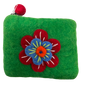 Felt Wool Coin Purse in Green with Flower Applique