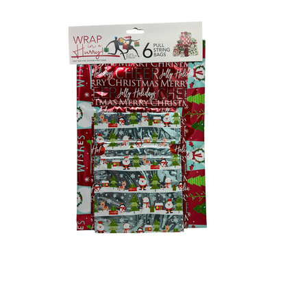 Wrap In A Hurry Pull String Gift Bag 6 piece Assortment - Style 2