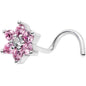 20G 1/4 Pink and Clear CZ Gem Flower Left Nose Screw