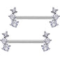 Clear CZ Gem Triple Cascade Barbell Nipple Ring Set