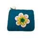 Felt Wool Coin Purse in Teal with Flower Applique