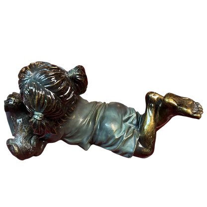 Girl and Pup Reading Figurine