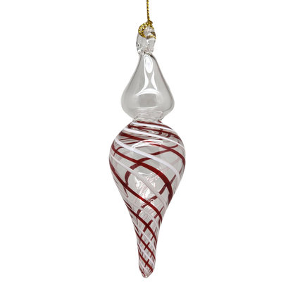 Candy Cane Stripe Blown Glass Ornament - Finial